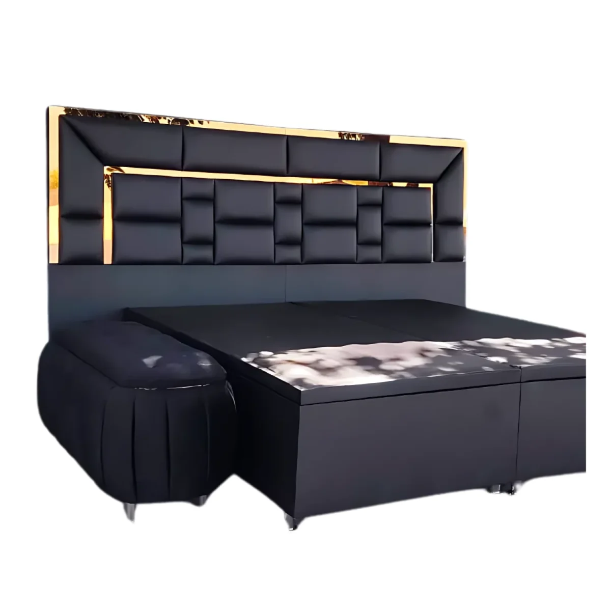 Cama Baúl Espejo Lujoso con Banqueta incluida